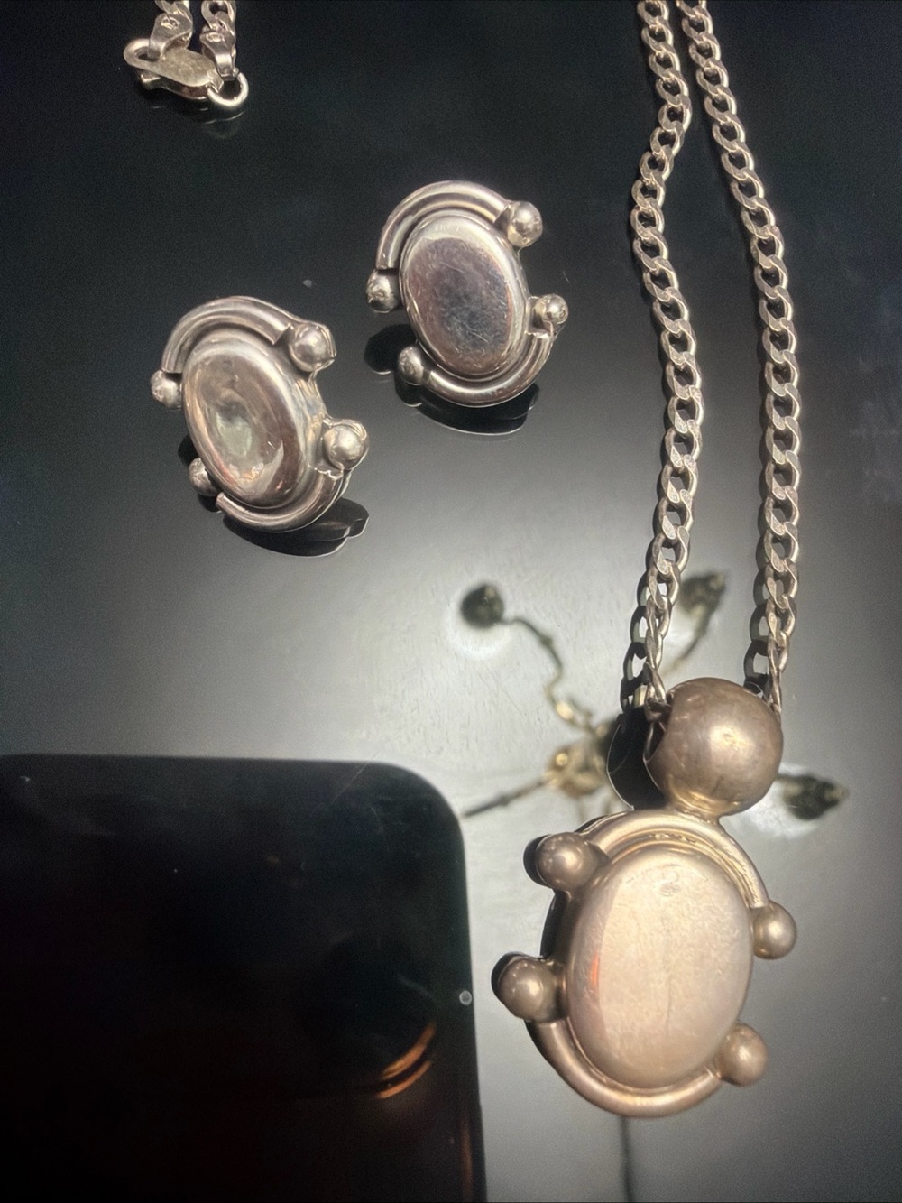 Vintage set of Italian 925 silver necklace and earrings;  23.5 inches.